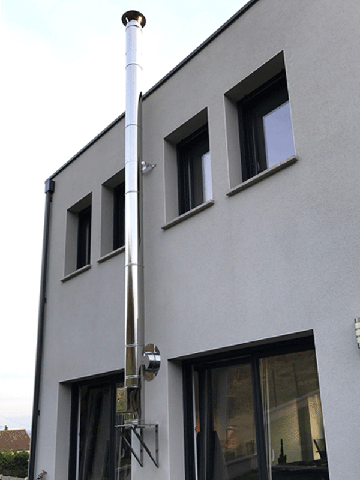 Roestvrijstalen kachelpijp bij nieuwbouw