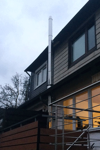 RVS schoorsteen met dakdoorvoer, inclusief kraag voor dakbedekking