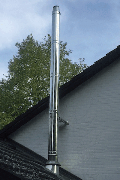 RVS schoorsteen met dakdoorvoer, inclusief kraag voor dakbedekking en binnendiameter van 150 mm